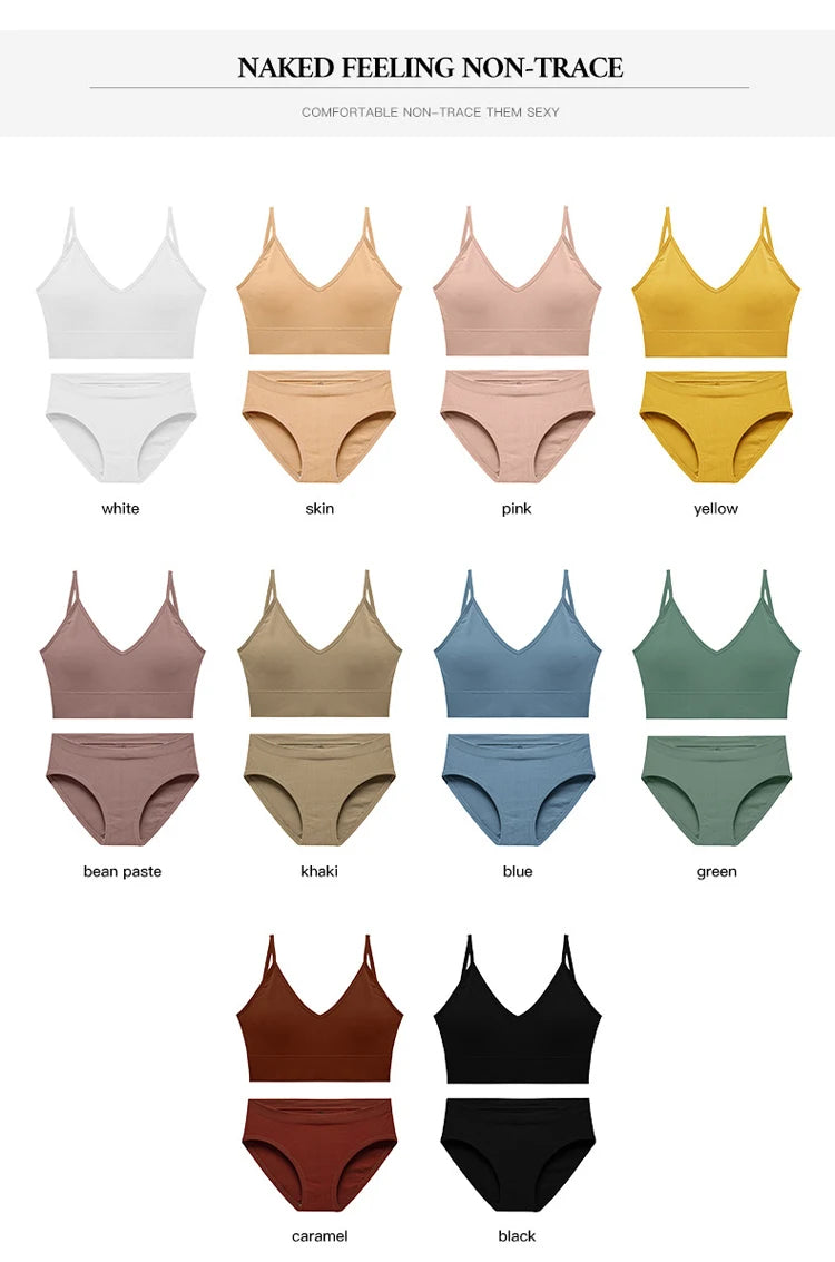Women Bra Set Sexy Lingerie Female Underwear Bralette Ribbed Tops Girls Fashion Brassiere Basic Stretchy Tank Crop Tops Suit