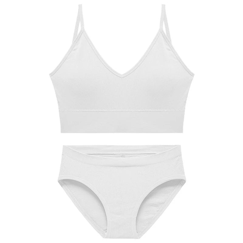 Women Bra Set Sexy Lingerie Female Underwear Bralette Ribbed Tops Girls Fashion Brassiere Basic Stretchy Tank Crop Tops Suit
