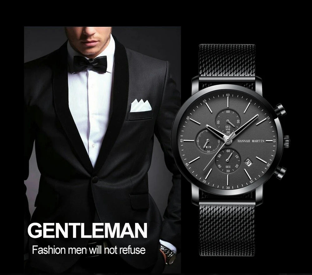Men Watches Top Brand Fashion Multifunction Small Dial Stainless Steel Mesh Business Waterproof Wrist Watches Relogio Masculino