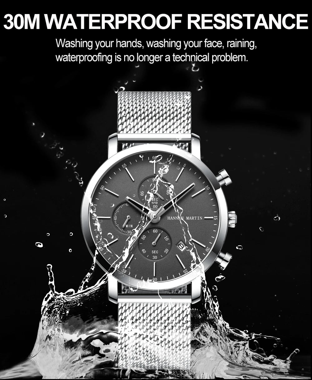 Men Watches Top Brand Fashion Multifunction Small Dial Stainless Steel Mesh Business Waterproof Wrist Watches Relogio Masculino