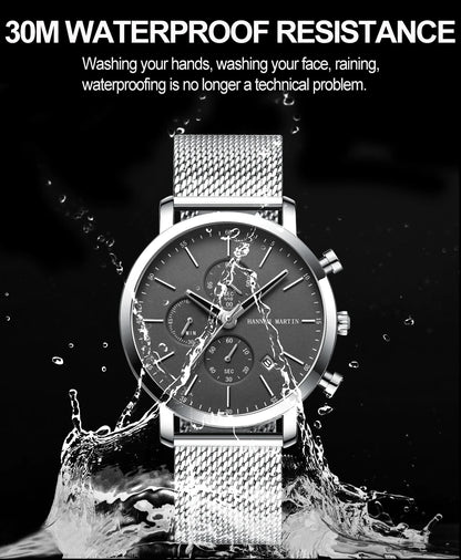 Men Watches Top Brand Fashion Multifunction Small Dial Stainless Steel Mesh Business Waterproof Wrist Watches Relogio Masculino