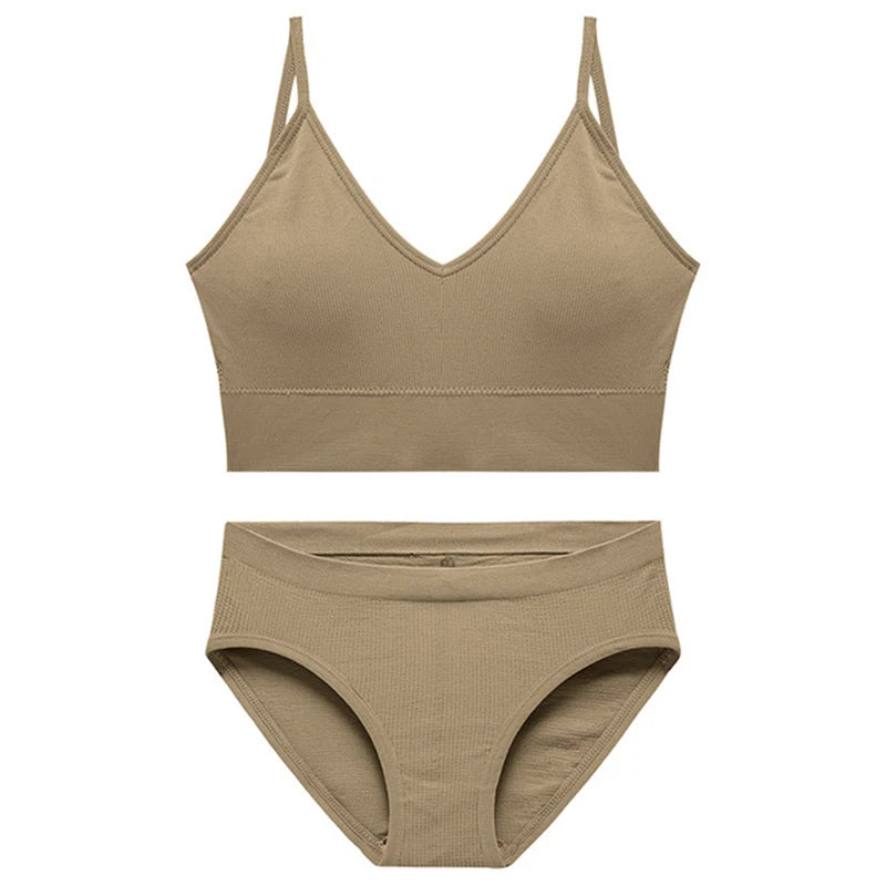 Women Bra Set Sexy Lingerie Female Underwear Bralette Ribbed Tops Girls Fashion Brassiere Basic Stretchy Tank Crop Tops Suit