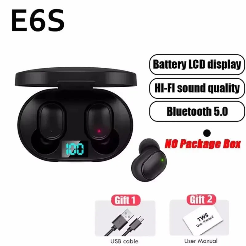 E6S Wireless Bluetooth Earphones TWS Bluetooth Headset Wireless Earbuds Noise Cancelling Earphones with Microphone Headphones