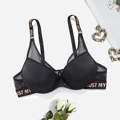 BEAUWEAR Fashion Letter Print Bra for Woman Push Up Bra with wire Mesh Underwear Breathable 75B 80B 85B 90B