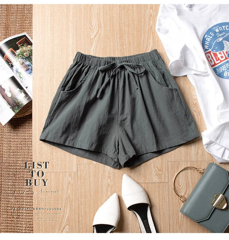 Cotton Linen Shorts Women Fashion Workout Shorts High Waiste Short Pants Ladies Black Shorts Casual Women Shorts Sport Femme