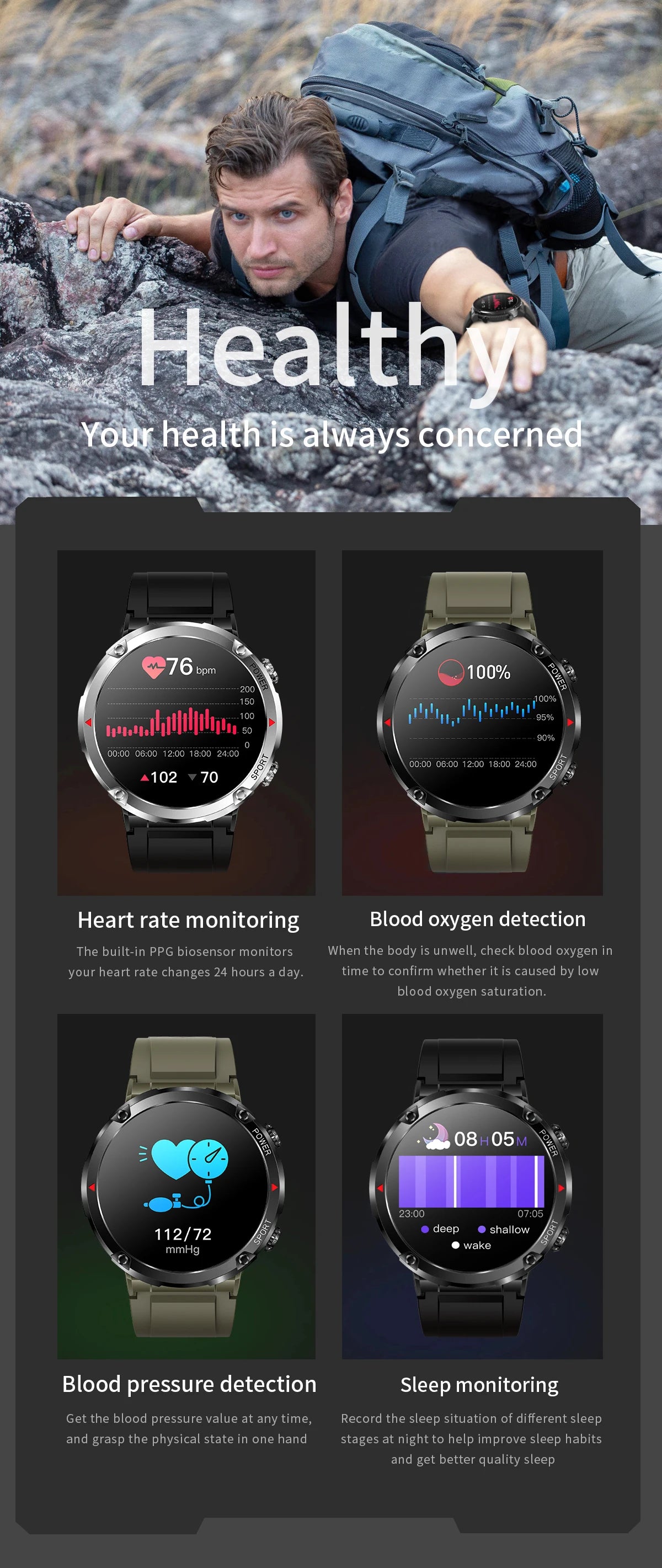 Smart Watch 1.6inch 400*400 Round Screen Bluetooth Call Heart Rate Hi-Fi Speakers IP68 Waterproof Sport Tracket Smartwatch