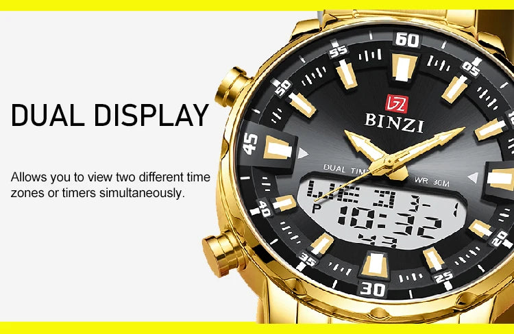 Men Watches 2025 Top Brand Luxury relogio masculino Gold Stainless Steel Band Wrist Watch For Male Clock Men Dual Display watch
