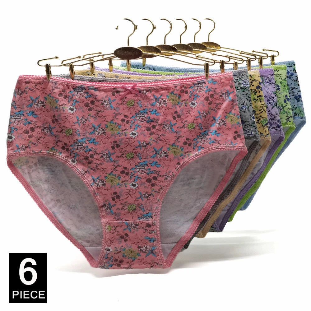 Woman Underwear Ladies Plus Size Briefs Print Cotton Panties Sexy Underpants Comfortable Breathable Knicke 2xl 3xl 4xl 6 pcs/lot