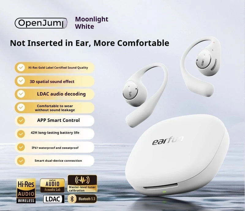 EarFun OpenJump Open-Ear Wireless Earbuds 4-mic AI Noise Cancellation IPX7 Waterproof Hi-Res LDAC Low Latency Earphone Custom