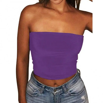 Women Tube Top Sexy Bodycon Crop Tube Top Solid Stretchy Tube Top Casual Every Day Tops Women's Strapless Cropped Mini Bustier