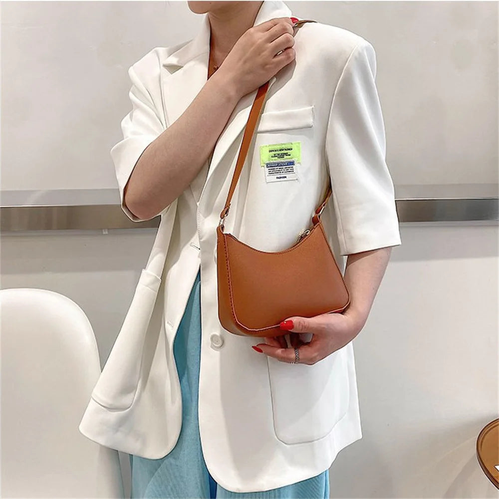 Women's Fashion Handbags Retro Solid Color PU Leather Shoulder Underarm Bag Casual Women  Handbags Designer Bag