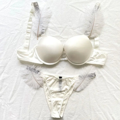 Women Bra Set Sexy Underwear Vs Push Up Bra And Panty Set Letter Rhinestones Panties G String Pink Lingerie Set For Woman