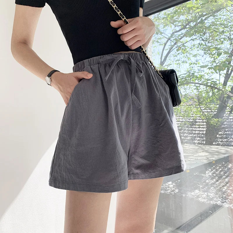 Cotton Linen Shorts Women Fashion Workout Shorts High Waiste Short Pants Ladies Black Shorts Casual Women Shorts Sport Femme