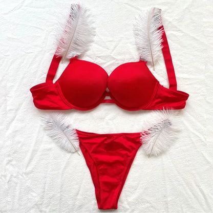 Women Bra Set Sexy Underwear Vs Push Up Bra And Panty Set Letter Rhinestones Panties G String Pink Lingerie Set For Woman