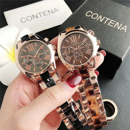 The New Watch Is Made of Ceramic Macaron Adhesive Alloy and Geneva Three Eyed Six Needle Decorative Women's Fashion Quartz