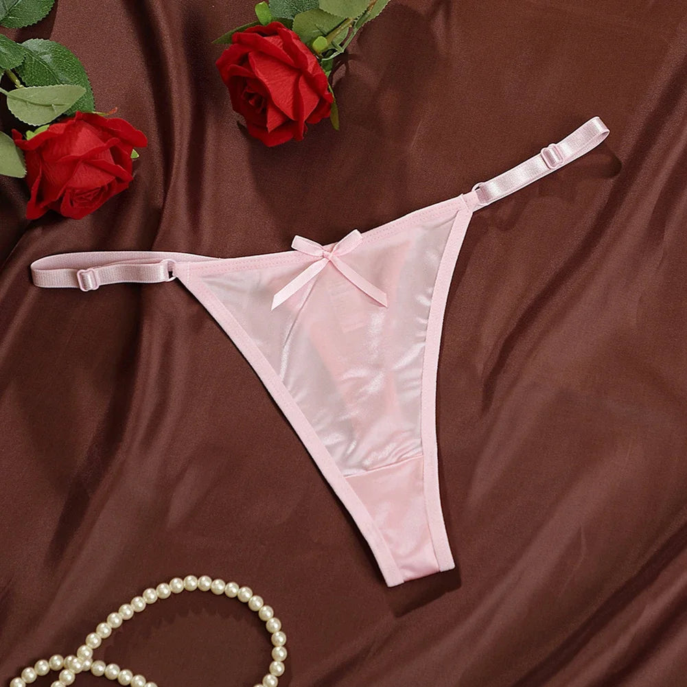 Sexy Women's Satin Soft G-Strings Thongs T-Panties Low Waist Bow Briefs Shorts Comfortable Female Underwear Трусы Женские
