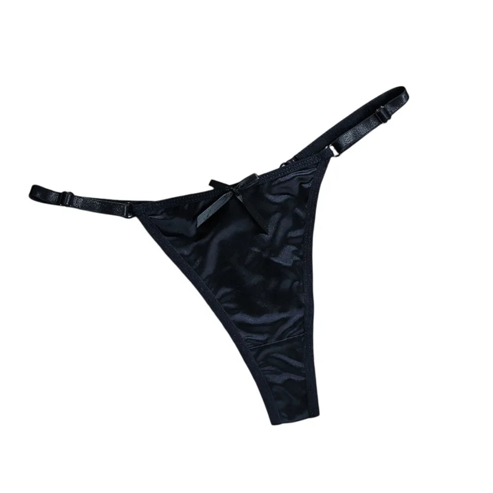 Sexy Women's Satin Soft G-Strings Thongs T-Panties Low Waist Bow Briefs Shorts Comfortable Female Underwear Трусы Женские