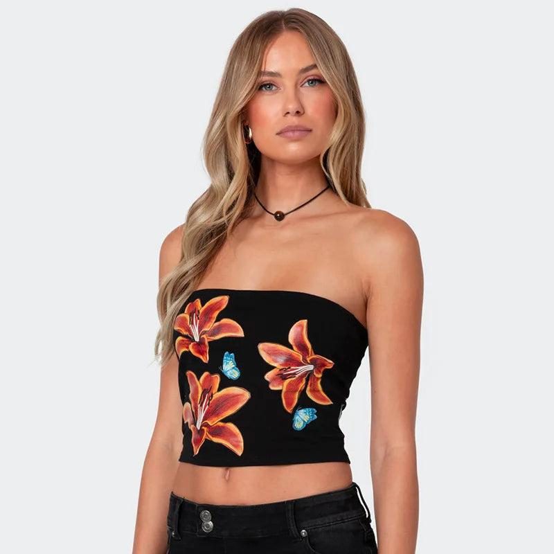 Sexy Tube Top Floral Print Bralette Mujer Mini Lenceria Femenina Ladies Bandeau Top Strapless Bra For Women Underwear Bustier
