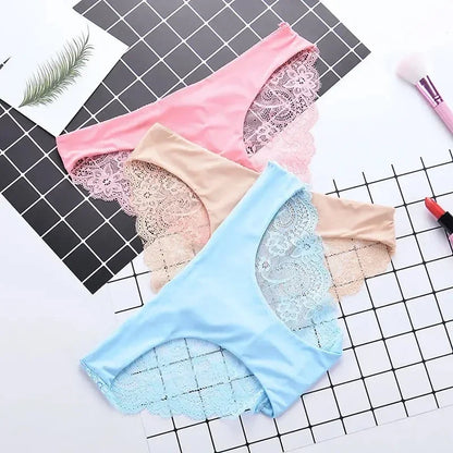 Women's Sexy Lace Panties Seamless Cotton Breathable Briefs Girls Transparent Underpants Plus Size Brand Underwear 1 Piece