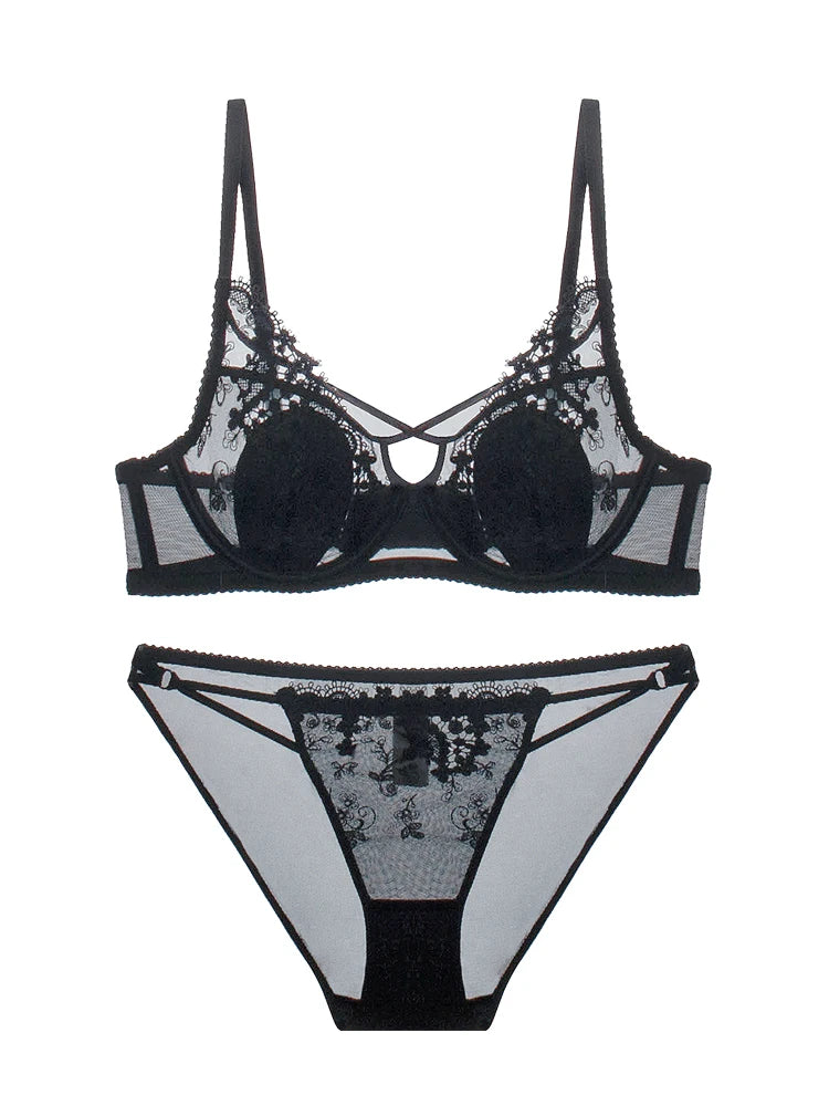 BANERDANNI Modest French Bra Set - Lace Minimizer Bust Reducer with Steel Ring Rabbit-Ear Slimming Support & Discreet Coverage