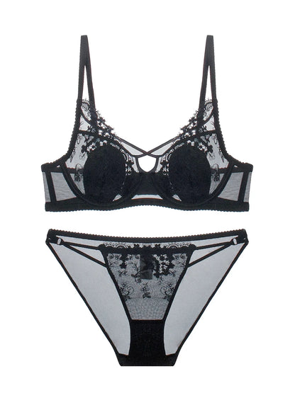 BANERDANNI Modest French Bra Set - Lace Minimizer Bust Reducer with Steel Ring Rabbit-Ear Slimming Support & Discreet Coverage