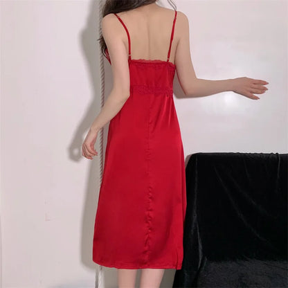 Elegant Female Nighty&Robe Set Long Bathrobe Nightgown Sexy Lace Trim Nightdress Sleepwear Spring Summer Silk Satin Home Wear