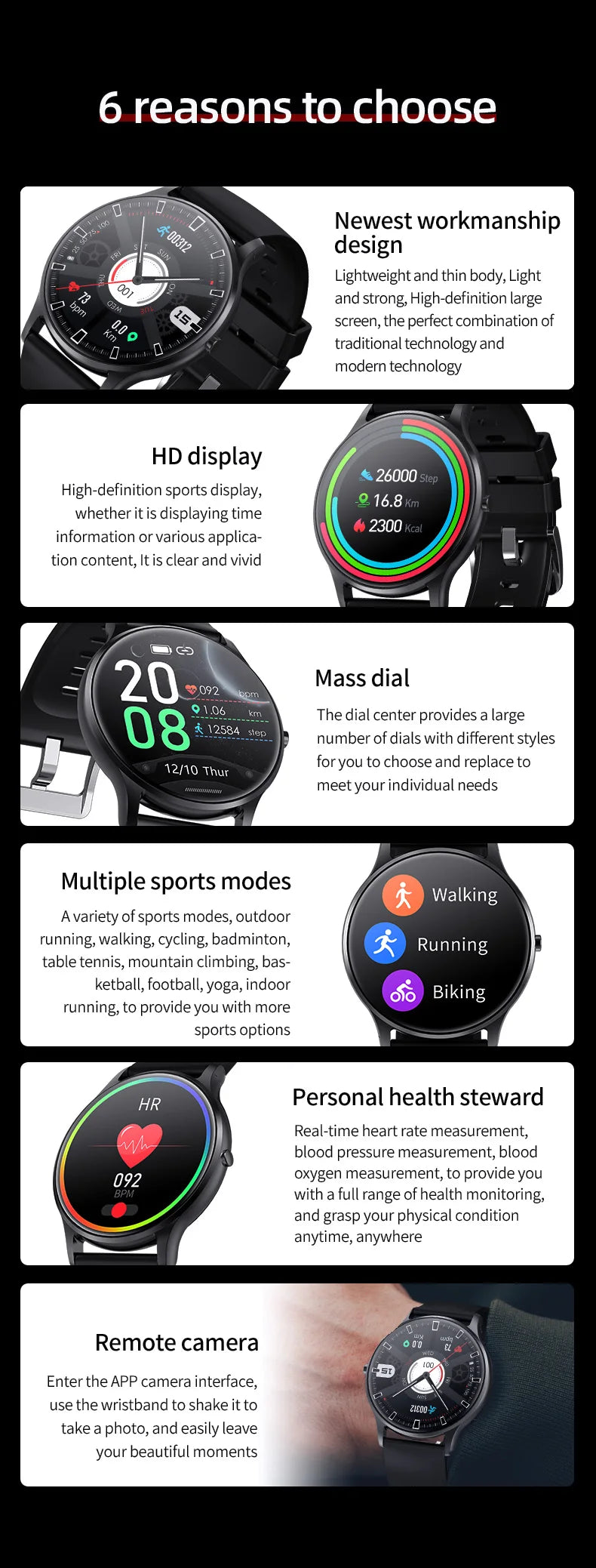 Smart Watch Men 1.3inch Bluetooth Sport Watches IP67 Waterproof Fitness Smartwatch Women