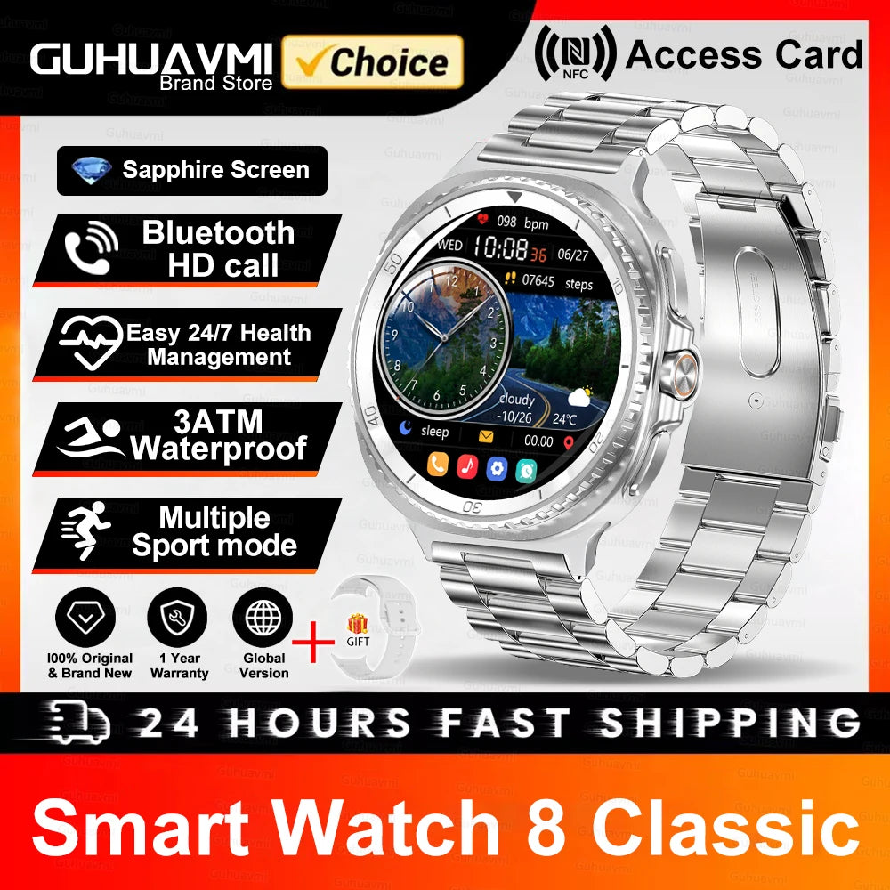 2025 NEW Smart Watch 8 Classic 46mm 1.43" AMOLED Screen IP68 Waterproof Sports Smartwatch BT Call Watch 7 Upgraded for Men Women