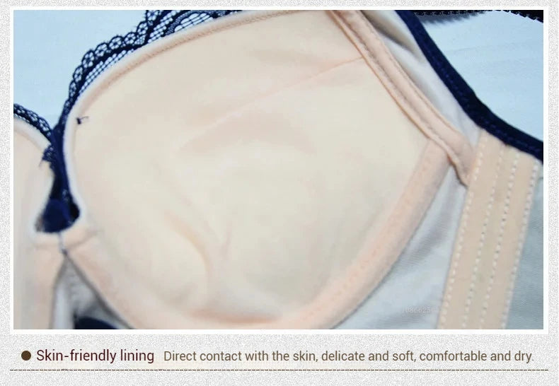 Bra Large Size Lace Bralette Back Four Row Adjustment Bra Thickened Upper Support Lace Top Support Gathering Bra for Women