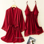 V-Neck Nighty&robe Set Sexy Lace Edge Kimono Bathrobe Nightgown Women Casual Homewear Sexy Lingerie Sling Sleepwear Loungewear