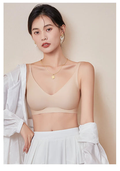 Women Silk Bra 89% Mulberry Silk 11% Spandex Lining 3/4 Cups Everyday wear Bra Wireless Wire Free Beige Black Intimates TA002