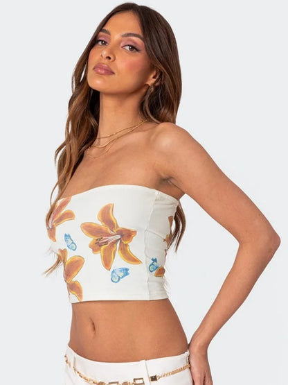 Sexy Tube Top Floral Print Bralette Mujer Mini Lenceria Femenina Ladies Bandeau Top Strapless Bra For Women Underwear Bustier