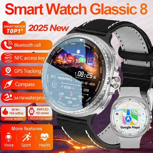 2025 NEW Smart Watch 8 Classic 46mm 1.43" AMOLED Screen IP68 Waterproof Sports Smartwatch BT Call Watch 7 Upgraded for Men Women