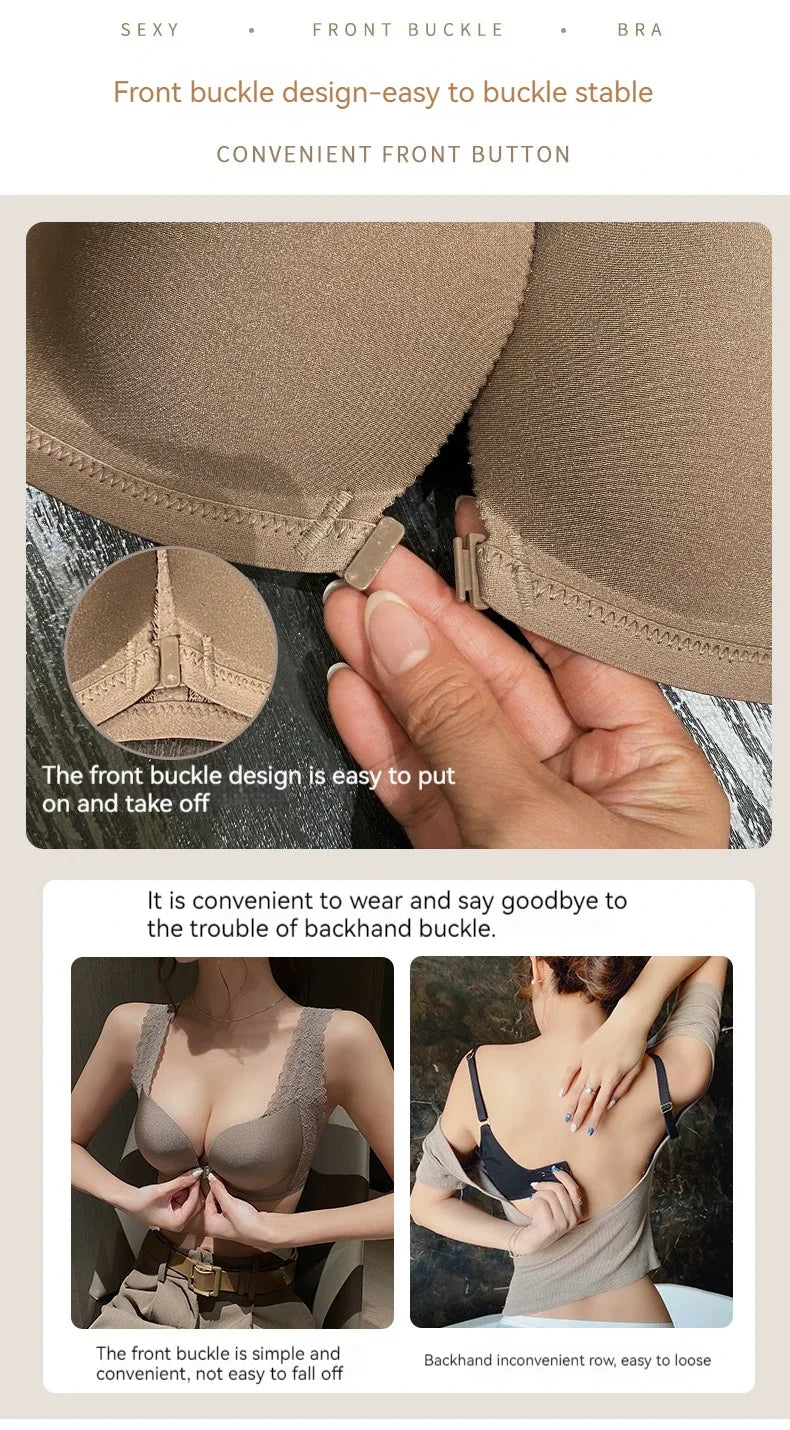 Front-button Sexy Enhancing Beautiful Back Bra for Young Girls with Small Breasts Anti-sagging Adjustable Side Bust Control Bra
