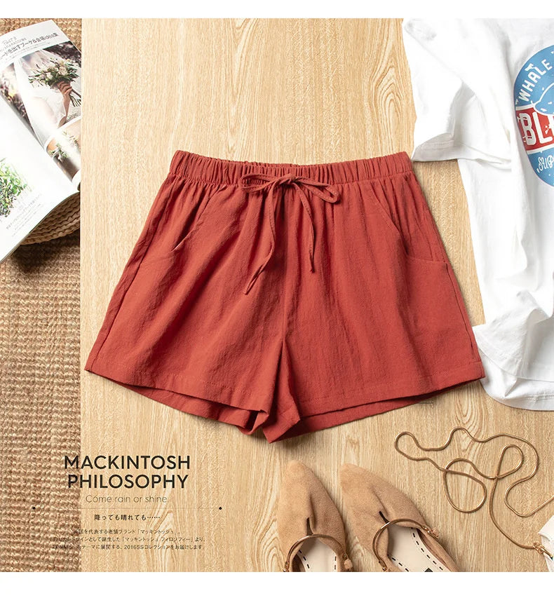 Cotton Linen Shorts Women Fashion Workout Shorts High Waiste Short Pants Ladies Black Shorts Casual Women Shorts Sport Femme