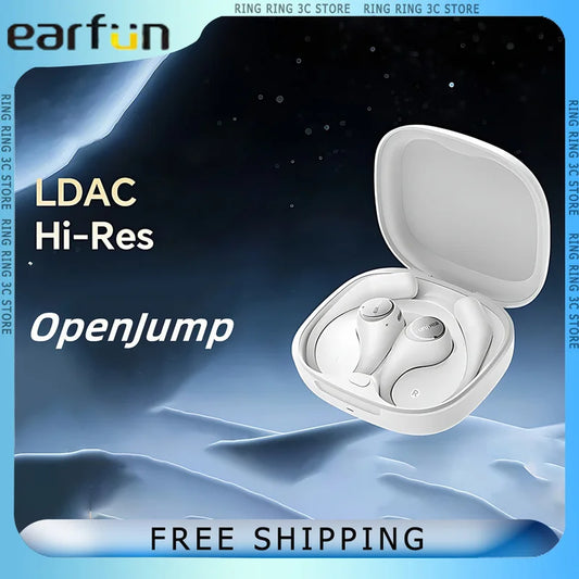 EarFun OpenJump Open-Ear Wireless Earbuds 4-mic AI Noise Cancellation IPX7 Waterproof Hi-Res LDAC Low Latency Earphone Custom