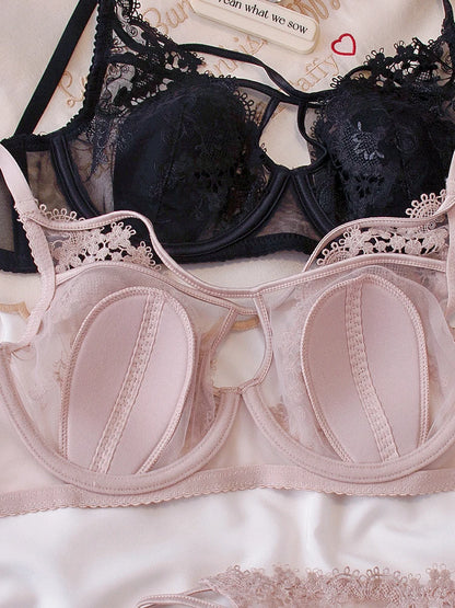 BANERDANNI Modest French Bra Set - Lace Minimizer Bust Reducer with Steel Ring Rabbit-Ear Slimming Support & Discreet Coverage