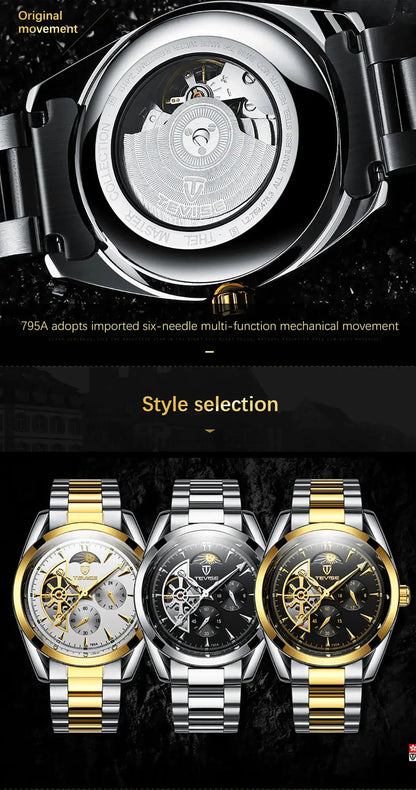 Relogio Masculino Tevise Mens Watches Top Brand Luxury Tourbillon Automatic Mechanical Watch Men Full Steel Waterproof Watches