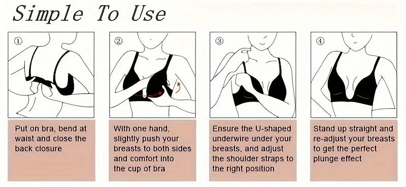 Womens Low Back Bra Wire Lifting Deep U Shaped Plunge Backless Bra with Multiway Convertible Clear Straps Body Shaper Lingeres