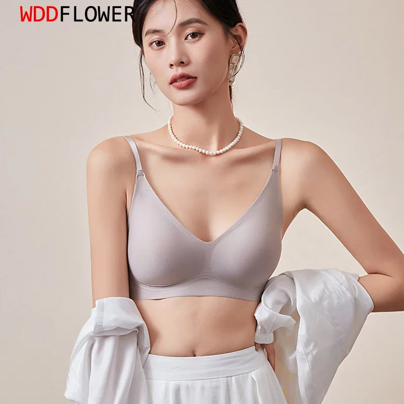 Women Silk Bra 89% Mulberry Silk 11% Spandex Lining 3/4 Cups Everyday wear Bra Wireless Wire Free Beige Black Intimates TA002