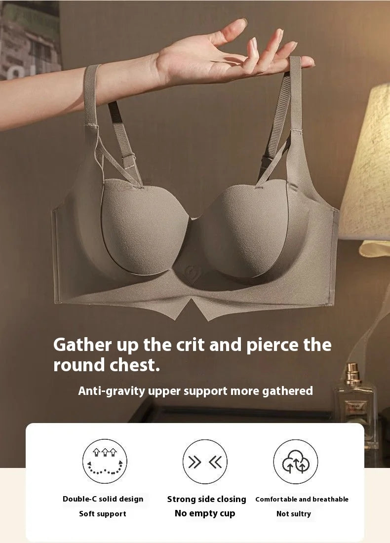 Women's Bra Lifting Non-marking Gathering Show Large Half Cups to Collect Side Breasts to Prevent Sagging Non-steel Ring Bra