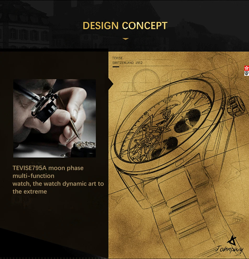 Relogio Masculino Tevise Mens Watches Top Brand Luxury Tourbillon Automatic Mechanical Watch Men Full Steel Waterproof Watches