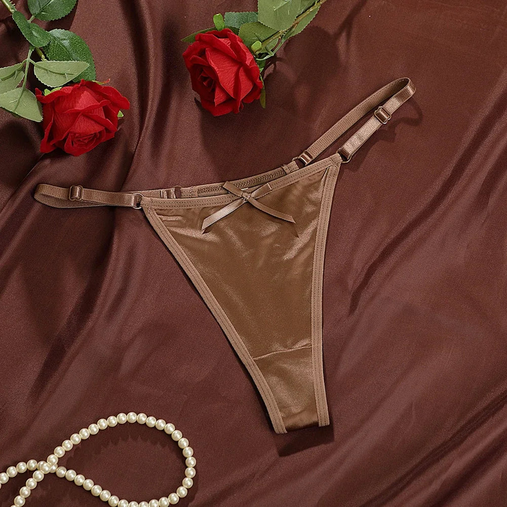 Sexy Women's Satin Soft G-Strings Thongs T-Panties Low Waist Bow Briefs Shorts Comfortable Female Underwear Трусы Женские
