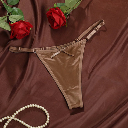 Sexy Women's Satin Soft G-Strings Thongs T-Panties Low Waist Bow Briefs Shorts Comfortable Female Underwear Трусы Женские