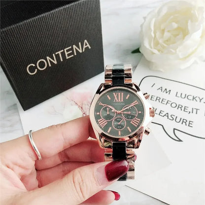The New Watch Is Made of Ceramic Macaron Adhesive Alloy and Geneva Three Eyed Six Needle Decorative Women's Fashion Quartz