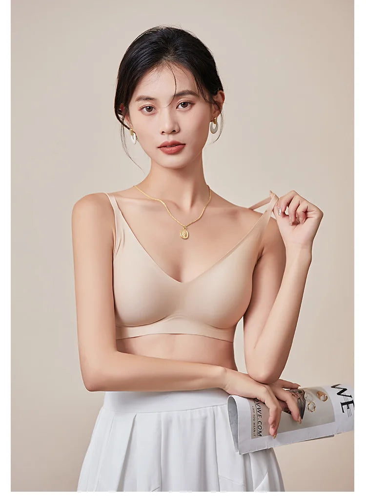 Women Silk Bra 89% Mulberry Silk 11% Spandex Lining 3/4 Cups Everyday wear Bra Wireless Wire Free Beige Black Intimates TA002