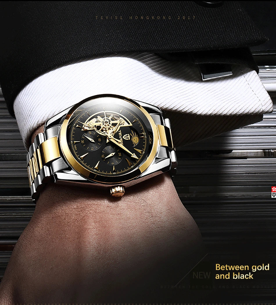 Relogio Masculino Tevise Mens Watches Top Brand Luxury Tourbillon Automatic Mechanical Watch Men Full Steel Waterproof Watches