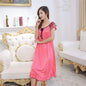 Sexy Nightgown Women 2025 Long Female Summer Short Sleepwear Faux Satin Bow Nightdress Round Neck Nightwear For Ladies  Nighty