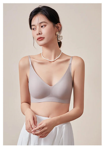 Women Silk Bra 89% Mulberry Silk 11% Spandex Lining 3/4 Cups Everyday wear Bra Wireless Wire Free Beige Black Intimates TA002