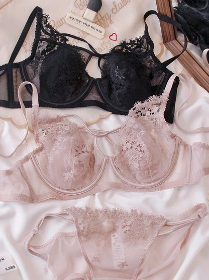 BANERDANNI Modest French Bra Set - Lace Minimizer Bust Reducer with Steel Ring Rabbit-Ear Slimming Support & Discreet Coverage